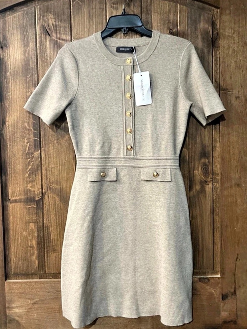 Merokeety Women'Small Ribbed Knit Button-Front Bodycon Mini Dress Brown Small